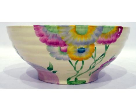 Clarice Cliff bowl, 'Pink Pearls' pattern, floral decorated, no.633 mark to base, 25cm diameter 