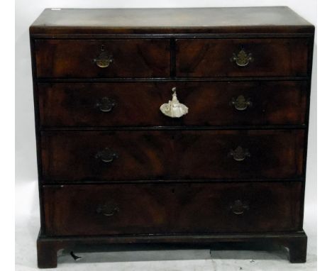 Georgian style walnut veneer chest of two short and three long graduated drawers, on bracket feet, width 105cm 