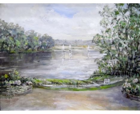 M M Price (20th century school)  Oil on board Lake scene, inscribed lower left and dated 1972 and five prints to include a po