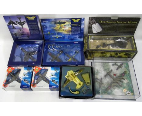 Corgi 'Battle of Britain' diecast model of Spitfire and Hawker Hurricane, a Corgi 'Memorial Flight' Royal Air Force set in pl