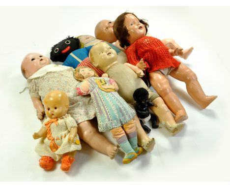 An interesting vintage doll group, various makers, materials. Some with considerable age.  Enhanced Condition Reports: We are