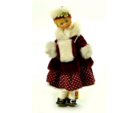 1950s Vintage Cottage Doll, Winter 804 Victorian Girl in red velvet. Made by Old Cottage Toy Co. from Rustington, Sussex, Eng
