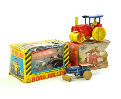 Trio of larger scale Tin Plate Road Rollers, various makers including Boxed Mettoy and Yone issues. Generally Good, boxes fai