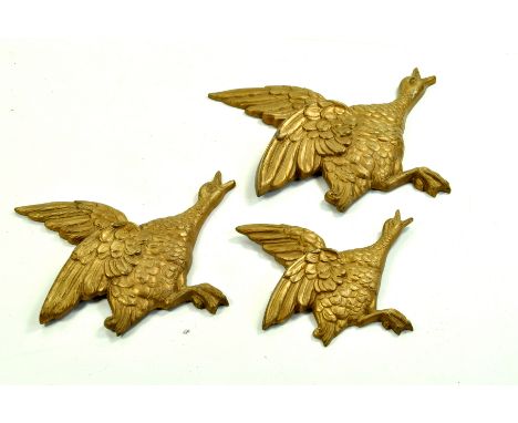 Vintage Trio pertaining to Wall Art, comprising Brass Geese / or ducks. Appear good.  Enhanced Condition Reports: We are more