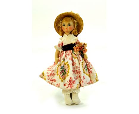 1950s Vintage Cottage Doll. Made by Old Cottage Toy Co. from Rustington, Sussex, England, she is just over 9 inches tall. The