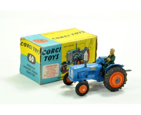Corgi No. 60 Fordson Power Major Tractor. Good with notable age wear to paint in fair to good original box.  &nbsp;Enhanced C