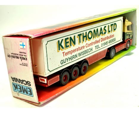 An impressive large scale Scania Fridge Trailer in the livery of Ken Thomas. This example, from EMEK has been customised to a