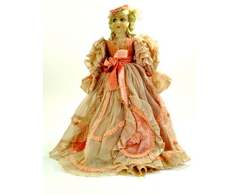 Beautiful 22” 1920-1925 French Boudoir Doll. Boudoir Doll has a cloth covered face and painted features, inset lashes, blonde