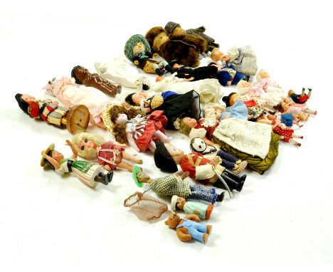 Various Miniature Vintage Dolls, many makers, sizes, costumes, materials. A really interesting group, generally good to very 