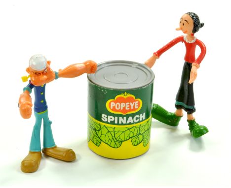 Vintage Popeye Figure Duo including Plastic Spinach Tin. Very Good.  &nbsp;Enhanced Condition Reports: We are more than happy