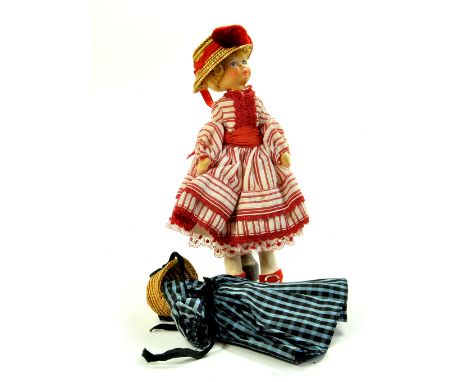 1950s Vintage Cottage Doll. Made by Old Cottage Toy Co. from Rustington, Sussex, England, she is just over 9 inches tall. The