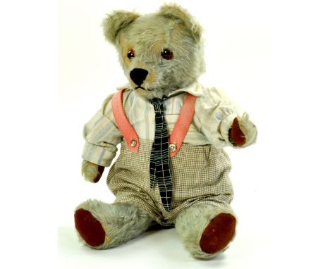An intriguing vintage bear, with blue fur, possibly Chiltern, 1930's. Growler not working, delightfully presented in hand-mad
