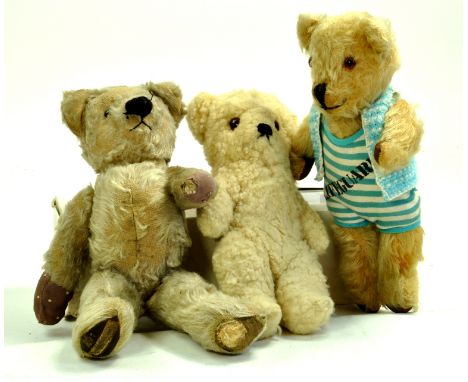 Trio of vintage bears, slightly smaller then previous lots. Includes an early Chad Valley example. Mostly well loved and in n