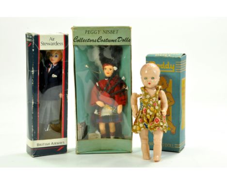 Vintage 1950s 18cm Roddy Hard Plastic Blonde Girl Doll plus boxed Peggy Nisbet No. t/64 issue and British Airways Souvenir Ai