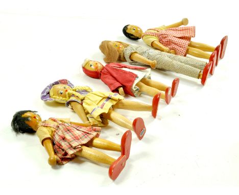 Vintage Joli Polish Wooden Character Dolls. Wooden, hand painted, jointed legs and arms. Some have 'Made in Poland' stickers 