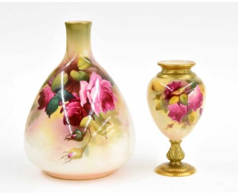 Royal Worcester baluster vase signed Lewis and painted with pink roses, no. 2431 marked to the base, 8.25" high; also another