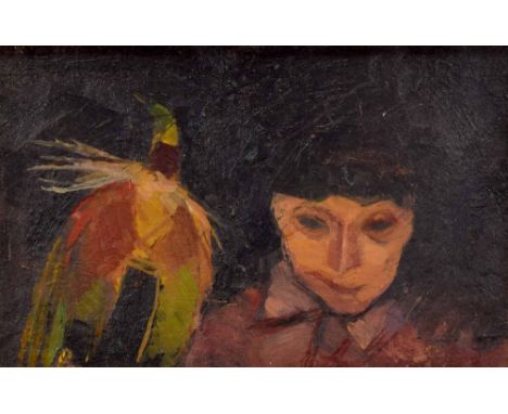 Robert Organ (b. 1933) - Portrait of a girl signed twice and dated '86 (1986), verso, oil on panel, 8.5" x 13"