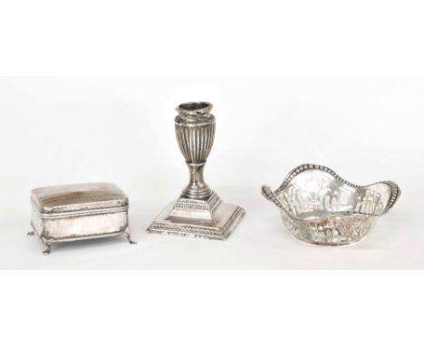 Edwardian pierced square silver dish, maker Henry Williamson Ltd, Birmingham 1906, 4.25" across, together with a Barker Broth