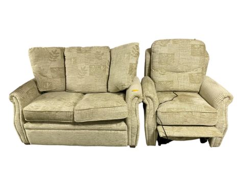 A GPLAN SOFA AND CHAIR, in green upholstery, (electric - not tested)