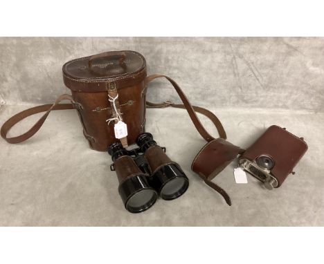 A WW1 Period British Officers Orilux torch IN ORIGINAL Sam Brown Leather carry case, 15cmH, together with a pair of WW1 perio