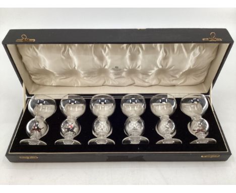 Thomas Goode  &amp; Co, a set of 6 circa 1930 Stevens &amp; Williams clear drinking glasses, each wine goblet with handmade l