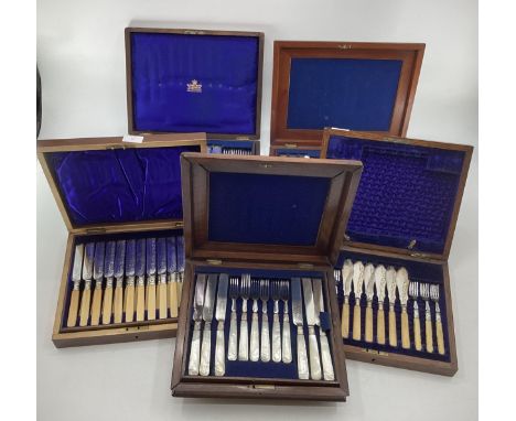 Collection of boxed silver plated cutlery (4 boxes) plus one Stirling silver handled knife and fork set 