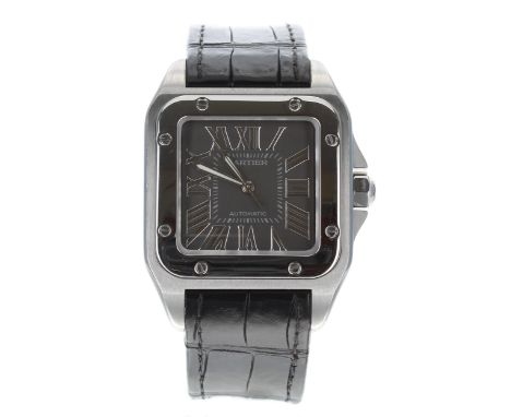 Cartier Santos 100 XL automatic stainless steel gentleman's wristwatch, reference no. 2656, serial no. 20144xxx, black dial, 