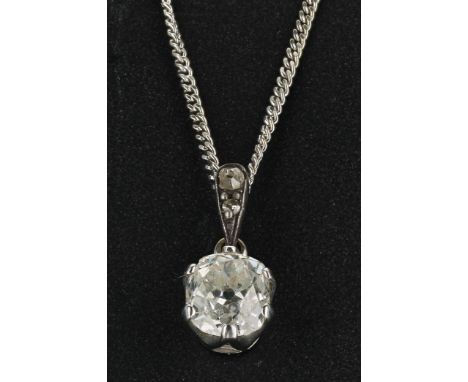 Good old-cut solitaire diamond pendant,&nbsp;1.00ct approx, clarity SI, colour J/K, on a fine 9ct white gold chain, 3.1gm, th