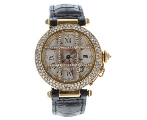 Cartier Pasha 18ct and diamond automatic gentleman's wristwatch, reference no. 1017, serial no. C101xxx, silvered dial, diamo