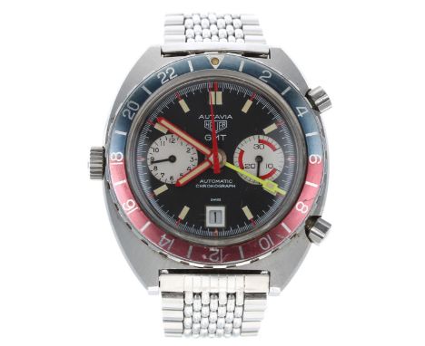 Heuer Autavia GMT automatic chronograph stainless steel gentleman's bracelet watch, ref. 1163, serial no. 248xxx, circa 1970s