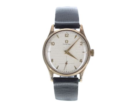 Omega 9ct gentleman's wristwatch, Birmingham 1955, case no. 133xx 7061xx, serial no. 14389xxx, circular silvered honeycomb di