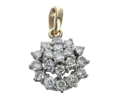 Round brilliant-cut diamond cluster pendant,&nbsp;1.38ct approx in total, clarity SI, colour J/K, 4.2g, 17mm diameter 