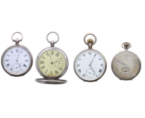 Silver cylinder hunter pocket watch;&nbsp;together with a silver cylinder engine turned pocket watch; Fleurier Watch Co silve