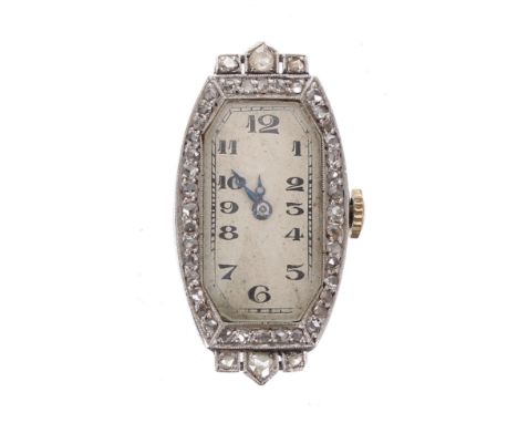 18ct diamond set tonneau lady's cocktail watch, silvered dial with Arabic numerals and minute track, blued steel hands, unsig