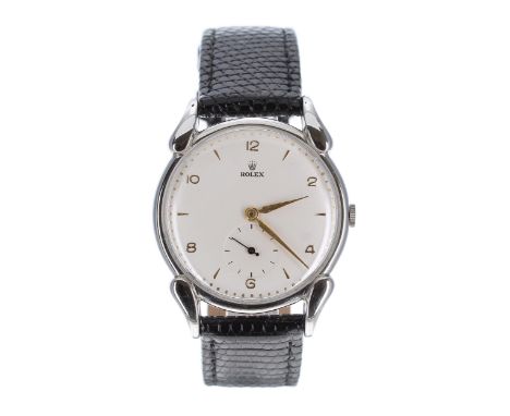 Rolex stainless steel gentleman's wristwatch, reference no. 4560, serial no. 4805xx, circa 1946, silvered dial with gilt Arab