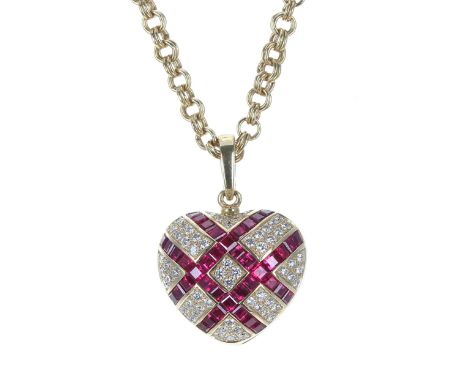 Victor Mayer for Fabergé limited edition 18ct red guilloche enamel, ruby and diamond heart shaped pendant, the front panel wi