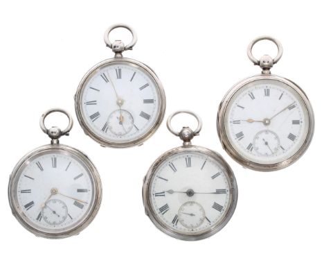 Four silver lever engine turned pocket watches for repair/attention, 53mm - 50mm 