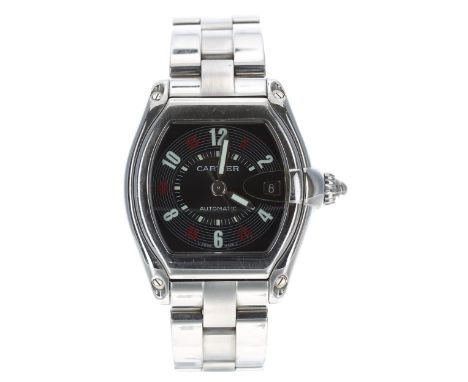 Cartier Roadster automatic stainless steel gentleman's wristwatch, reference no. 2510, serial no. 89523xxx, black dial, Carti