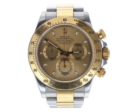 Rolex Oyster Perpetual Cosmograph Daytona gold and stainless steel gentleman's wristwatch, reference no. 116523, serial no. Y
