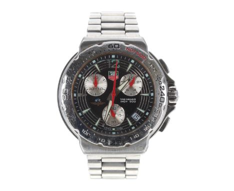 Tag Heuer Indy 500 chronograph stainless steel gentleman's wristwatch, reference no. CAC111B-0, serial no. FS5xxx, black dial