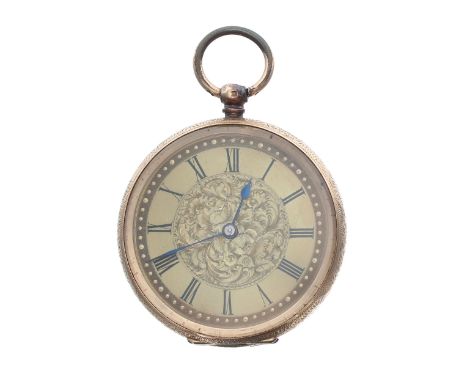 Dimier Freres & Cie 14ct cylinder engraved fob watch, gilt frosted bar cylinder movement signed DF&C with gilt balance and re