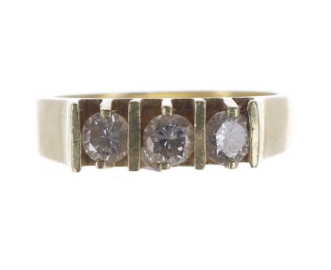 18ct yellow gold diamond three stone ring, round brilliant-cuts, 0.30ct approx in total, width 5mm,&nbsp;3.8gm, ring size K/L