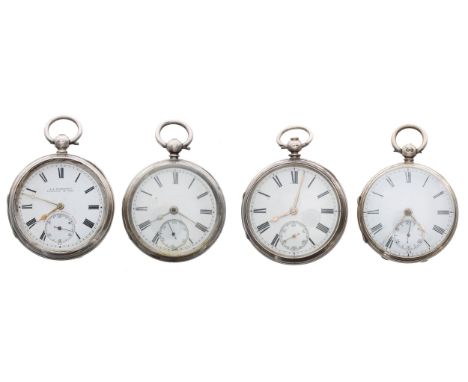 Four silver lever engine turned pocket watches (4) 