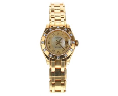Rolex Oyster Perpetual Datejust Pearlmaster 18ct lady's wristwatch, reference no. 80318, serial no. P193xxx, circa 2000, moth