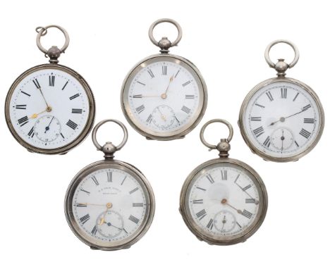 Five silver cylinder engine turned pocket watches for repair 