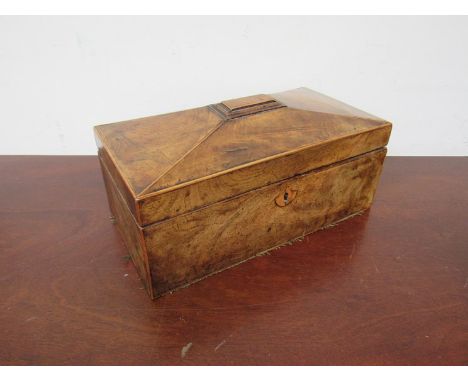 A Georgian walnut three compartment tea caddy, 30cm long 