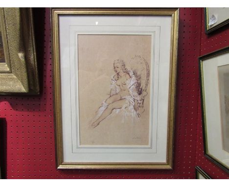 Russell Flint limited edition pencil signed print 745/500, semi naked female, Sandringham Fine Arts, label verso.  35.5cm x 2