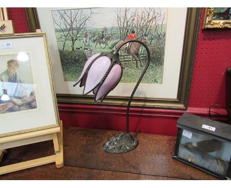 A decorative floral form table lamp with Art Nouveau base, 45cm tall 