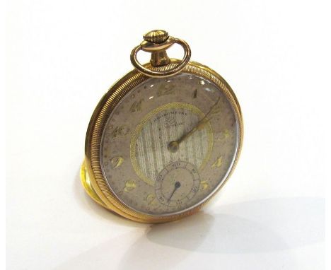 An early 20th Century Election 14K gold dress pocket watch of slim proportions, silvered Arabic dial with subsidiary seconds 