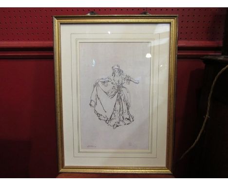 Russell Flint pencil signed limited edition print of dancing lady 714/850, Sandringham Fine Arts Ltd label verso.  Approx 35c